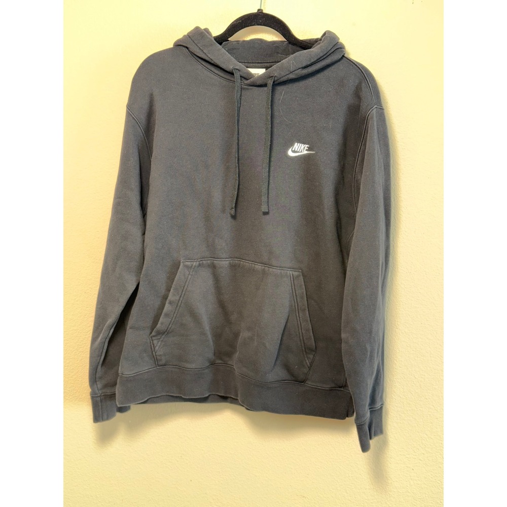 Nike Sportswear Club Fleece Pullover Hoodie Black Embroidered Logo Womens Large